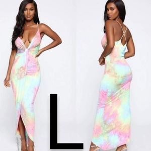 🆕Fashion Nova Pastel Pink/Combo Maxi Dress~Size L